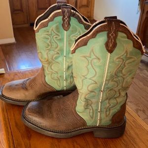 Justin Gypsy turquoise brown square toe western leather boots